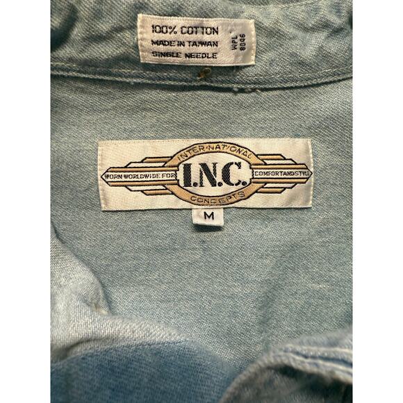 INC Vintage 80s Blue Denim Long Sleeve Button Down Classiccore Retro Shirt - Picture 3 of 8